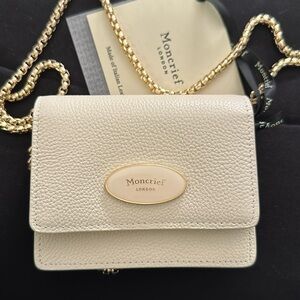 Moncrief lindon miro mini bag with gold straps , bridal mini ivory